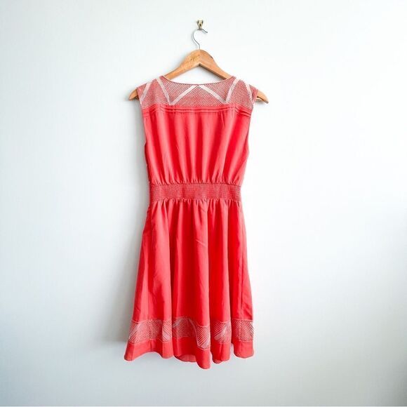 Esley Dress Fit & Flare Coral Sleeveless Side Zip Back Waist Elastic Women's S - Picture 2 of 9